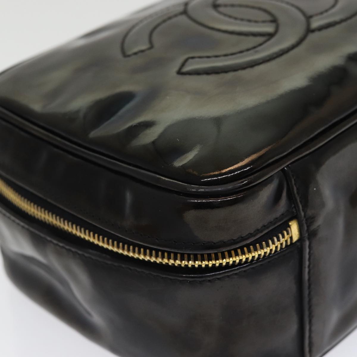 CHANEL COCO Mark Vanity Cosmetic Pouch Enamel Black CC bs16068