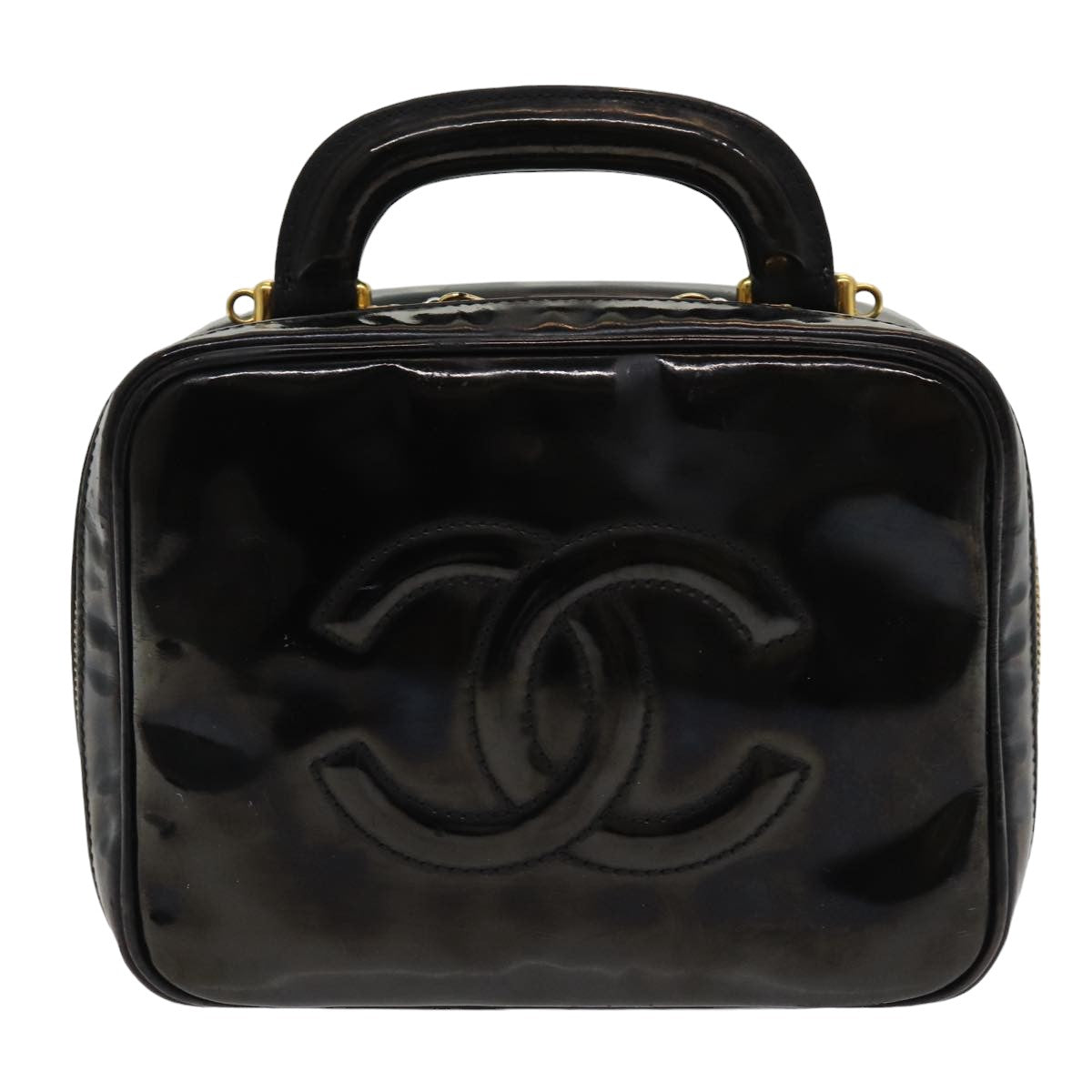 CHANEL COCO Mark Vanity Cosmetic Pouch Enamel Black CC bs16068