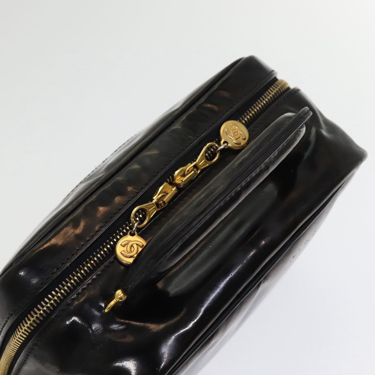 CHANEL COCO Mark Vanity Cosmetic Pouch Enamel Black CC bs16068