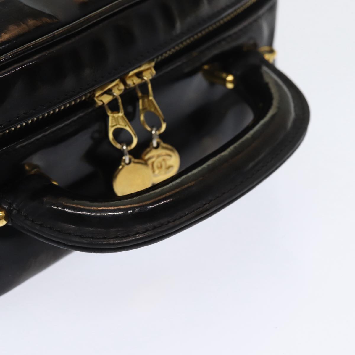 CHANEL COCO Mark Vanity Cosmetic Pouch Enamel Black CC bs16068