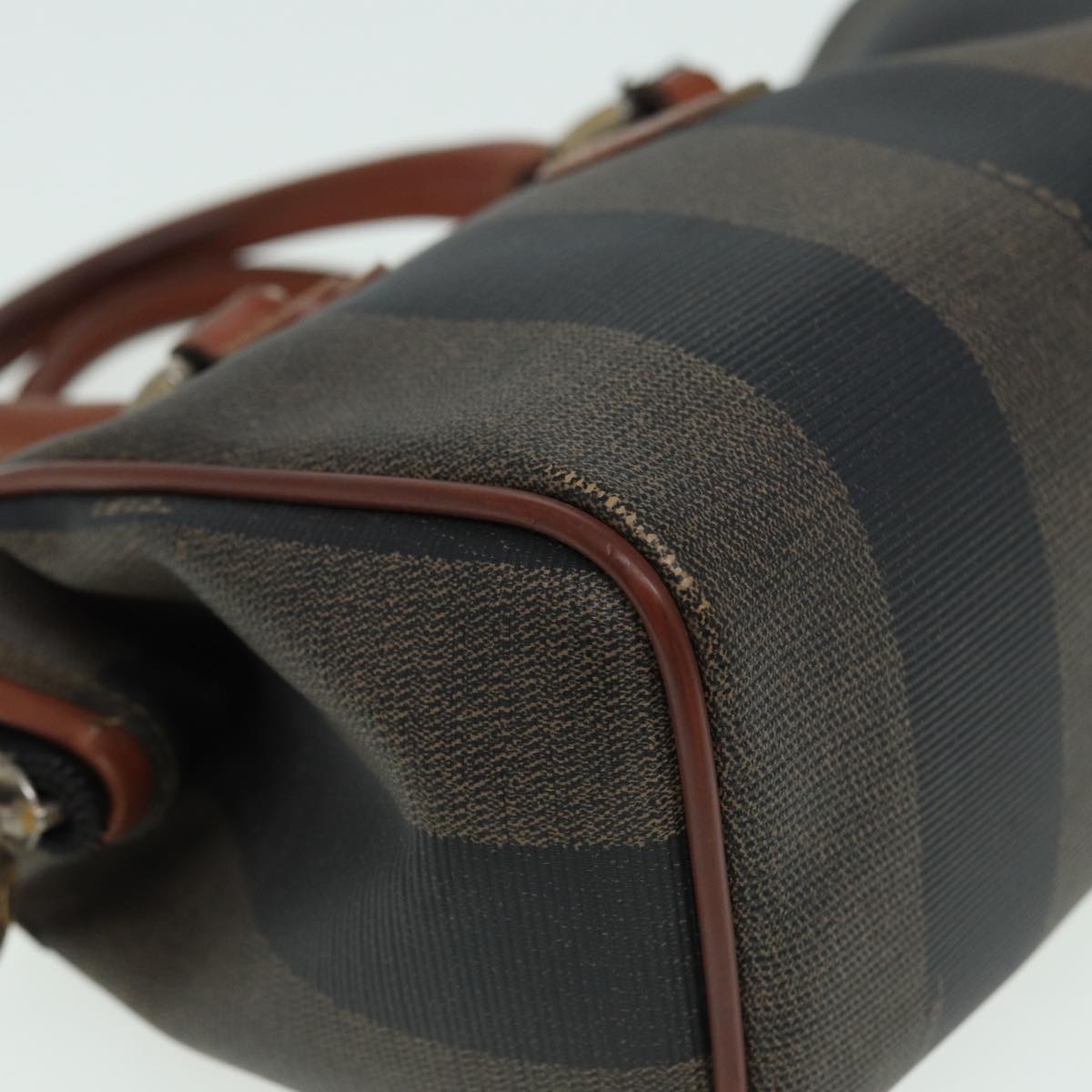 FENDI Pecan Canvas Hand Bag PVC Leather Brown bs16139