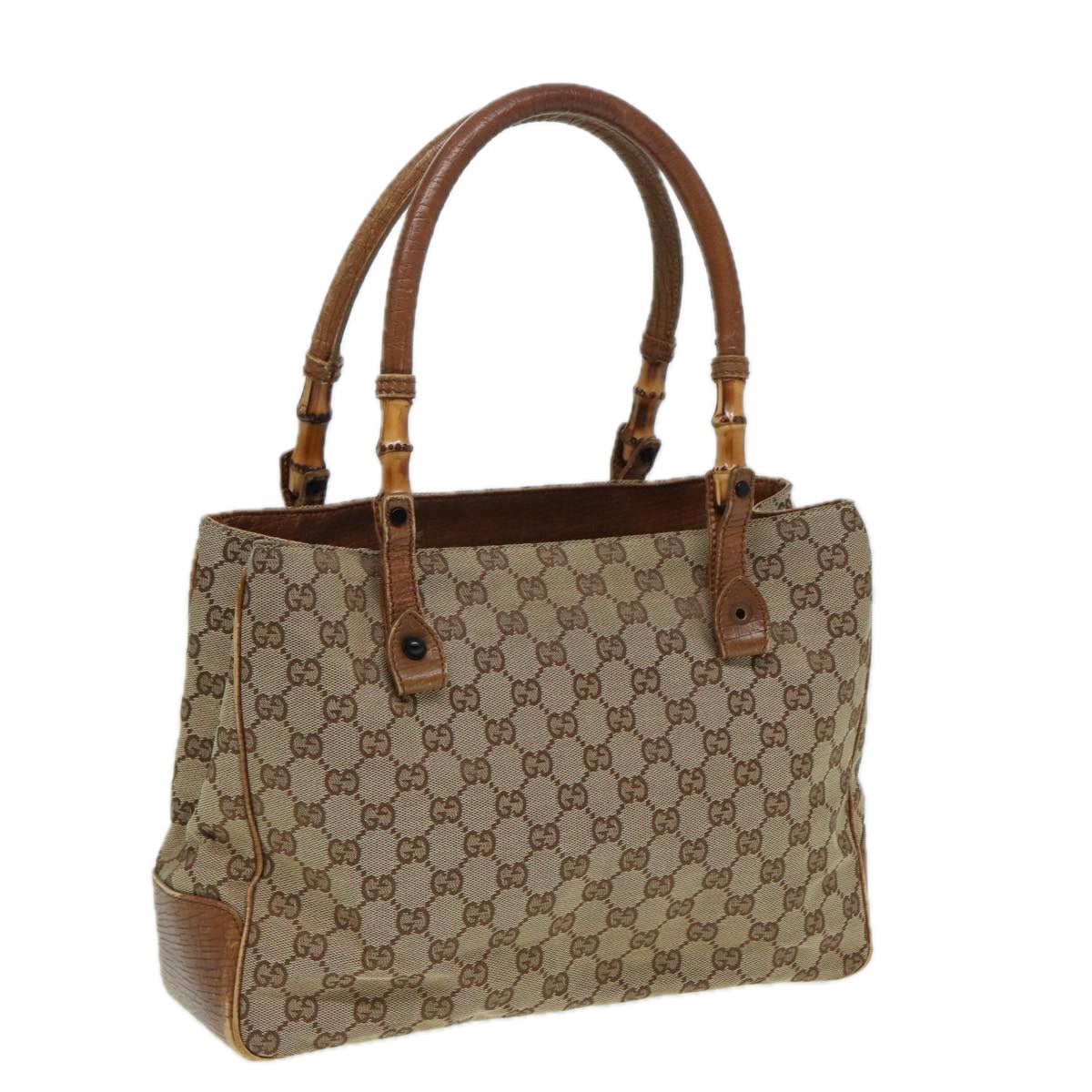 GUCCI Bamboo GG Canvas Hand Bag Beige 112526 bs16182