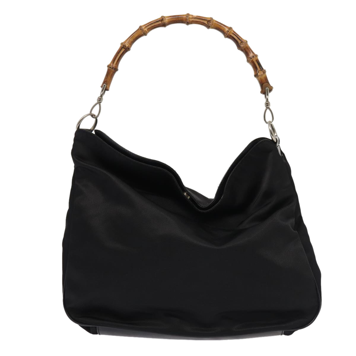 GUCCI Bamboo Shoulder Bag Nylon 2way Black 001 1998 1577 bs16235