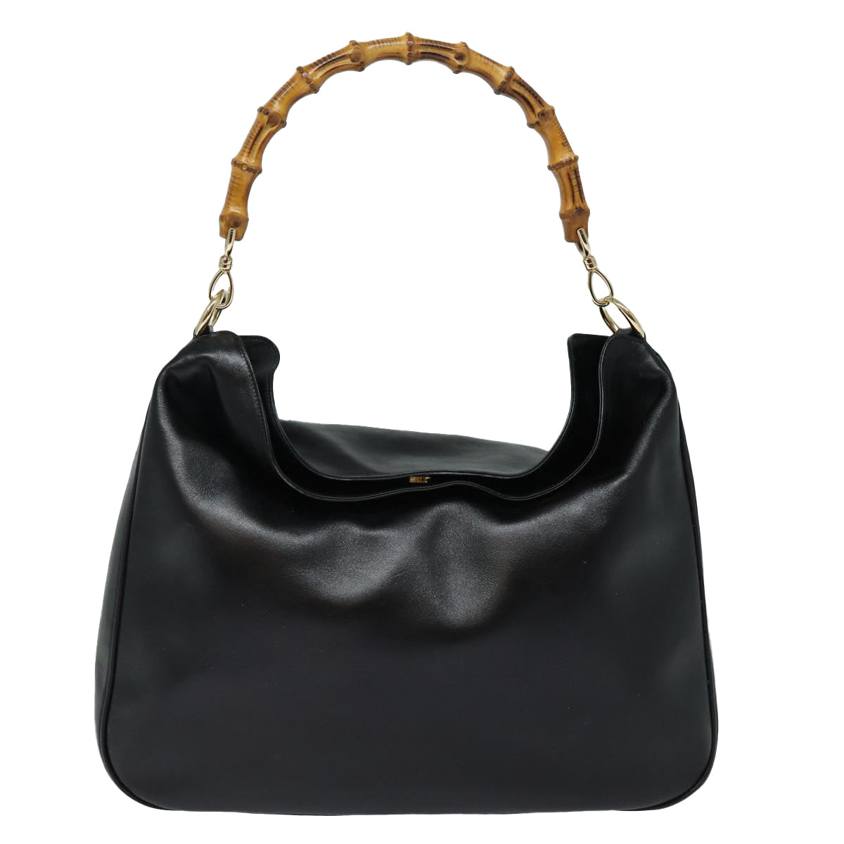 GUCCI Bamboo Hand Bag Leather 2way Black 001 0166 1577 bs16270