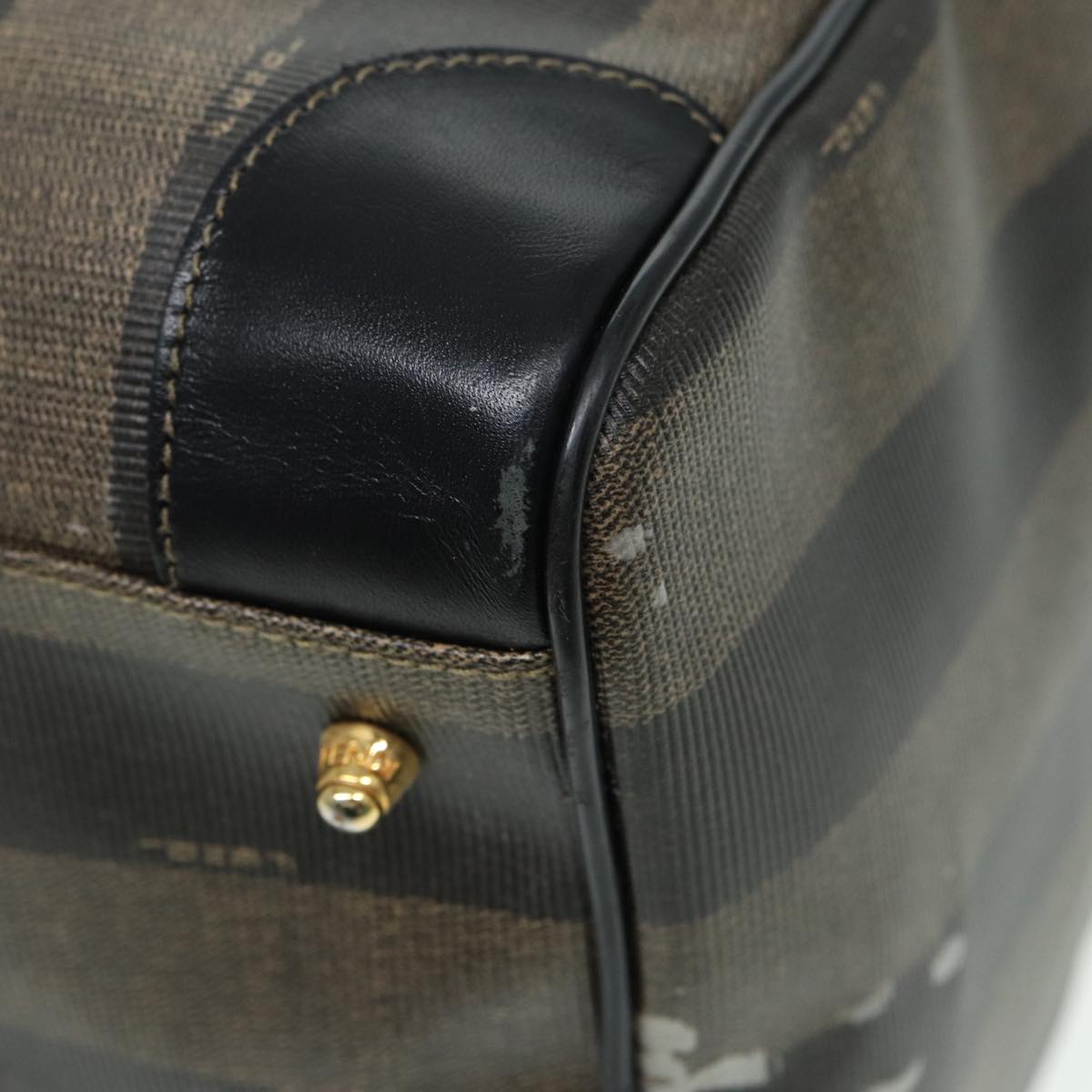 FENDI Pecan Canvas Boston Bag Brown Black bs16368