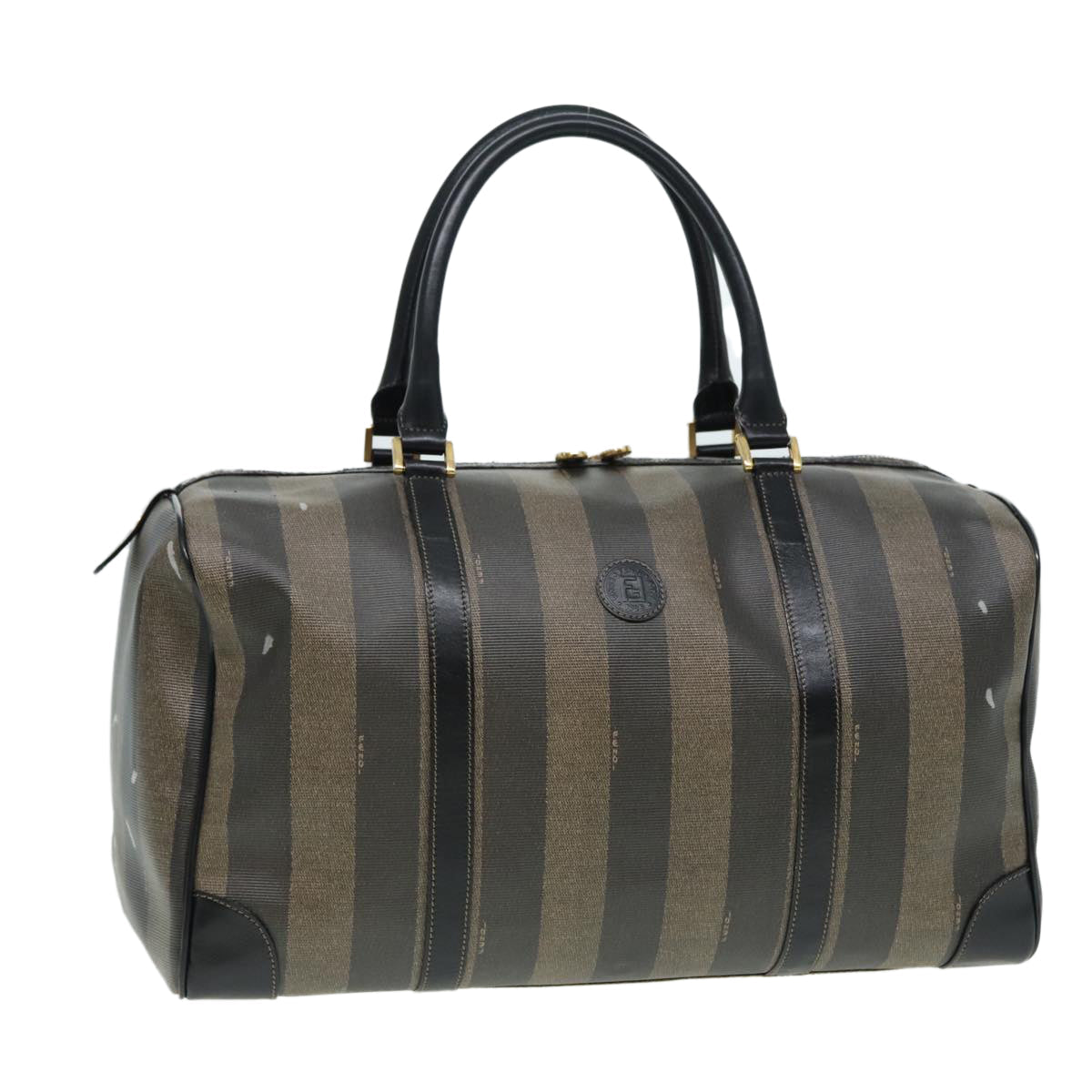 FENDI Pecan Canvas Boston Bag Brown Black bs16368