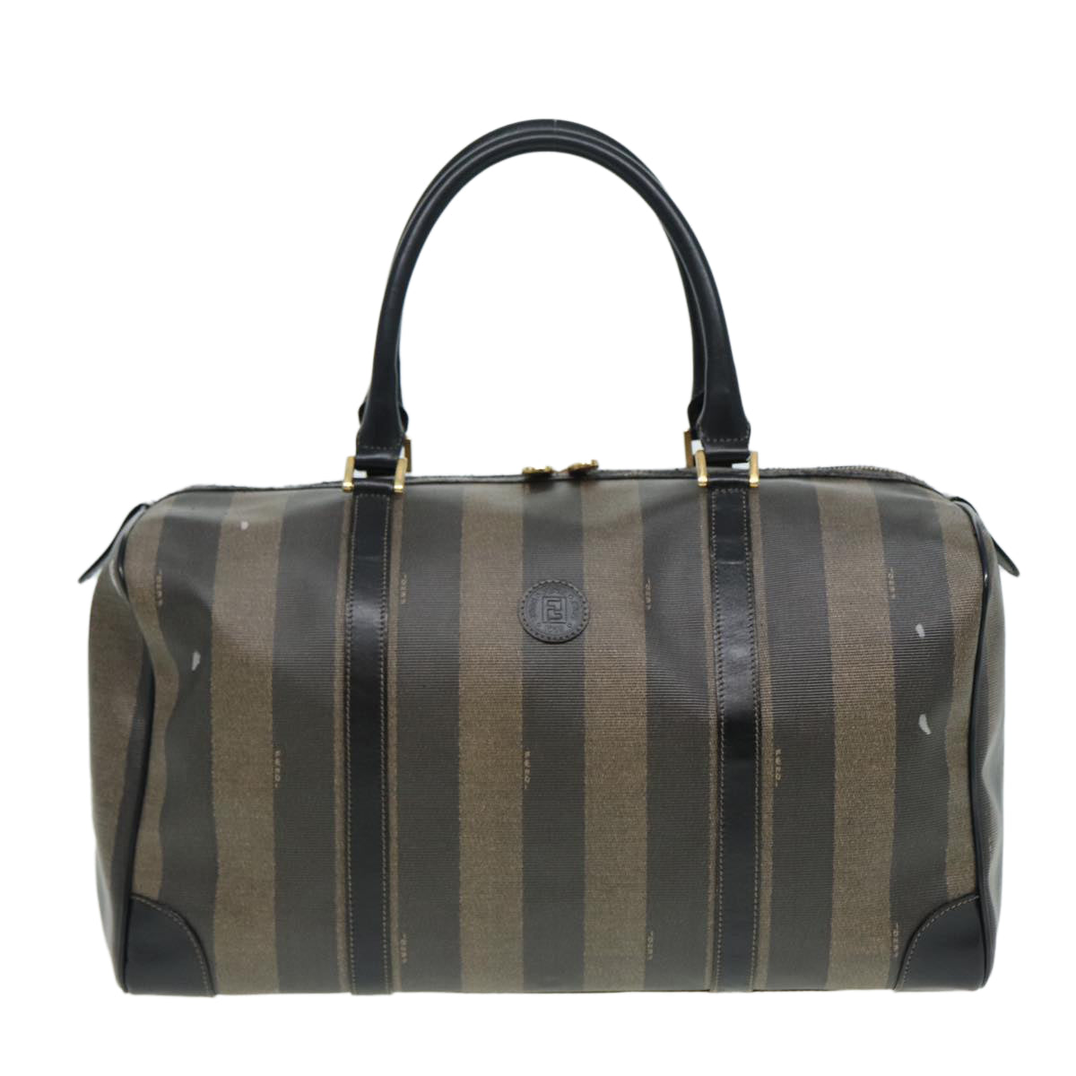 FENDI Pecan Canvas Boston Bag Brown Black bs16368