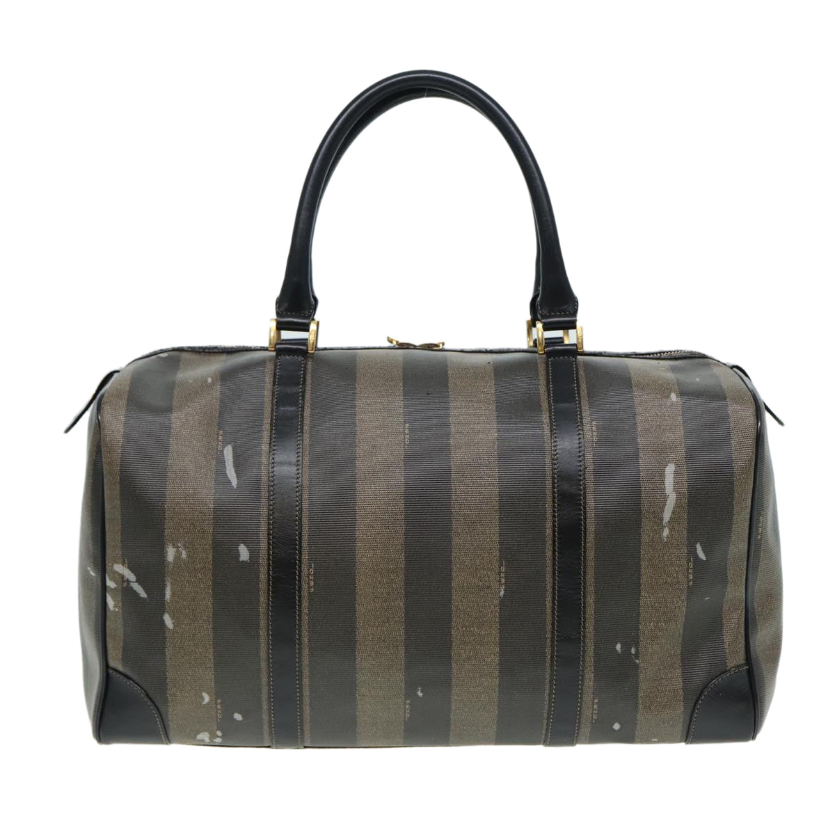 FENDI Pecan Canvas Boston Bag Brown Black bs16368