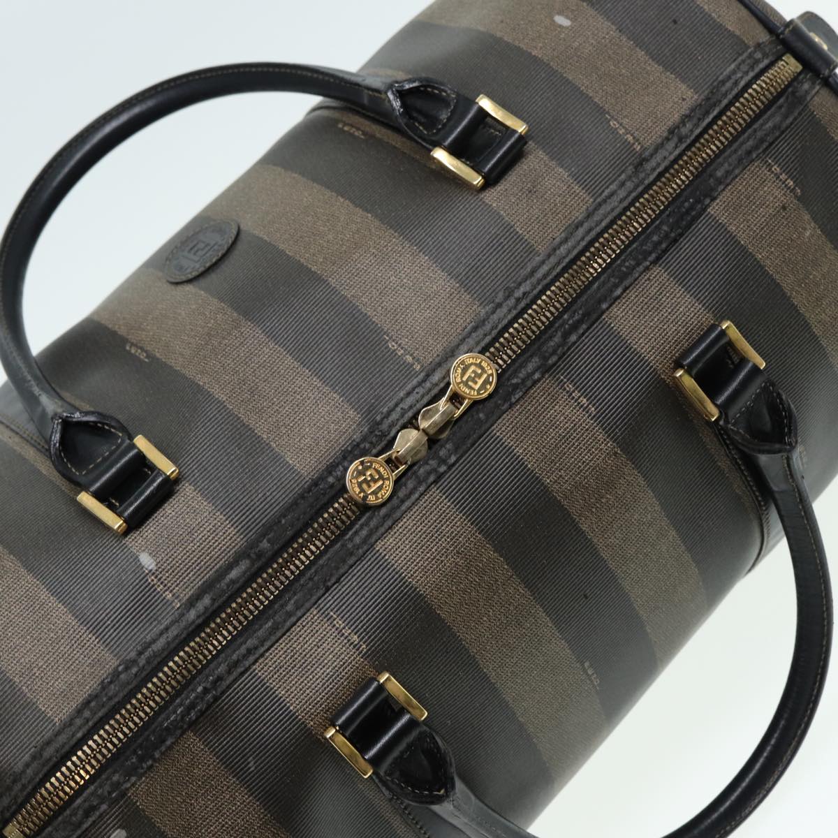 FENDI Pecan Canvas Boston Bag Brown Black bs16368