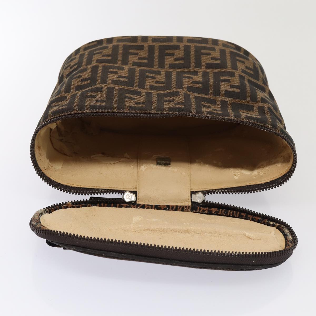 FENDI Zucca Canvas Vanity Pouch Brown Black bs16396