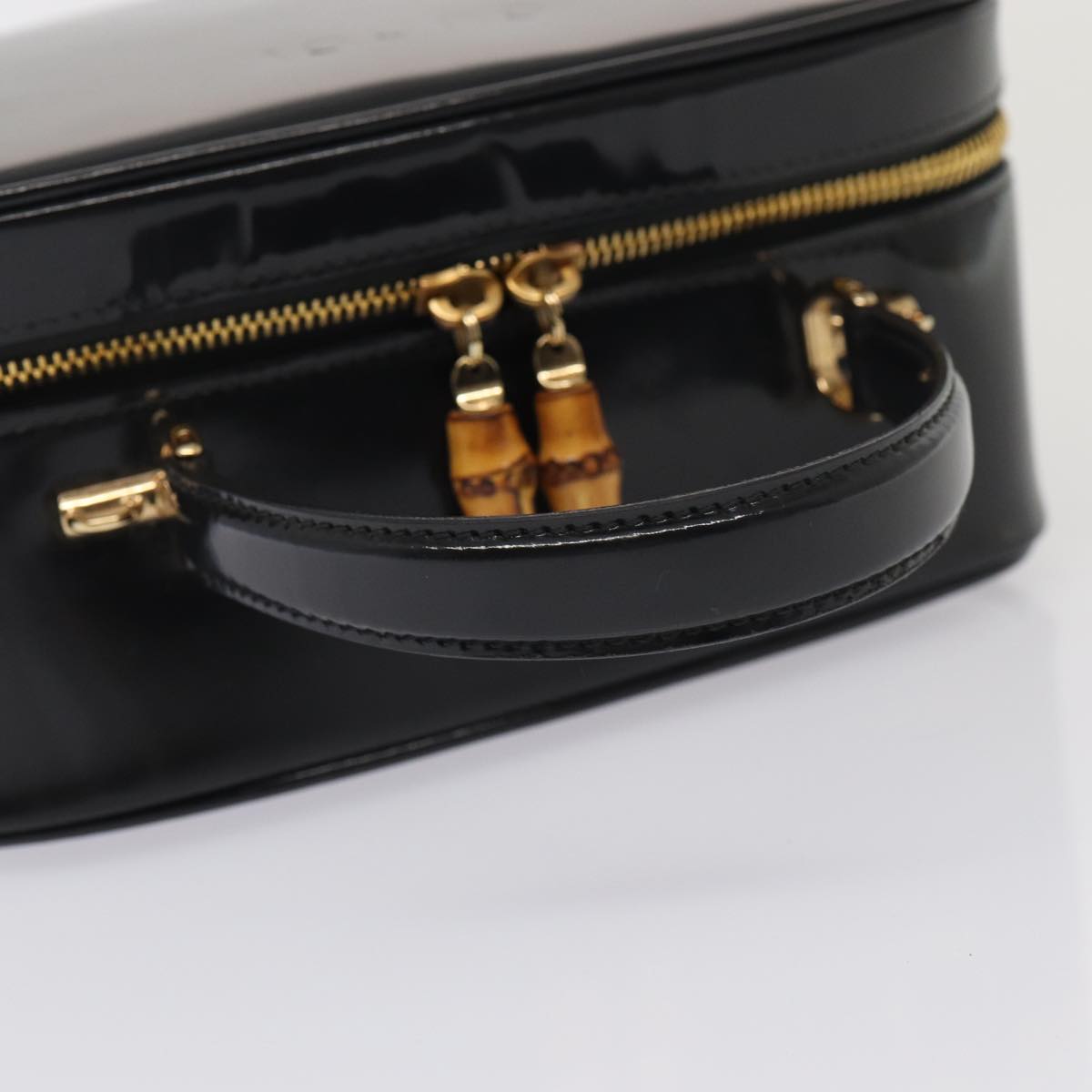 GUCCI Bamboo Vanity Shoulder Bag Enamel 2way Black 000 2040 0323 bs16407