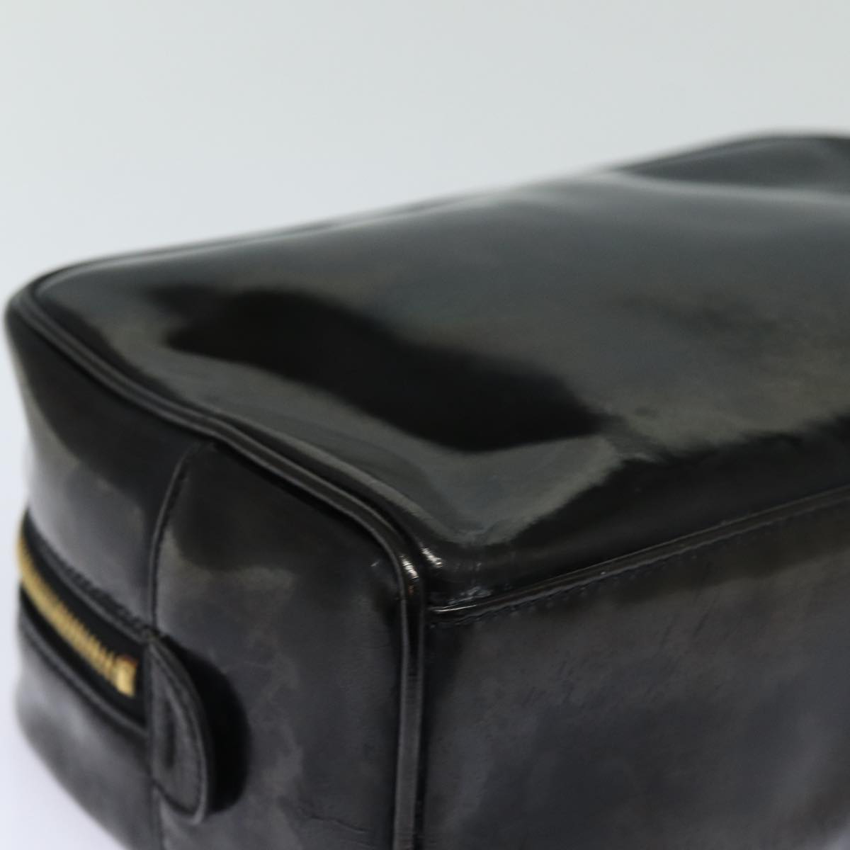 CHANEL COCO Mark Vanity Cosmetic Pouch Enamel Black Gold CC bs16594
