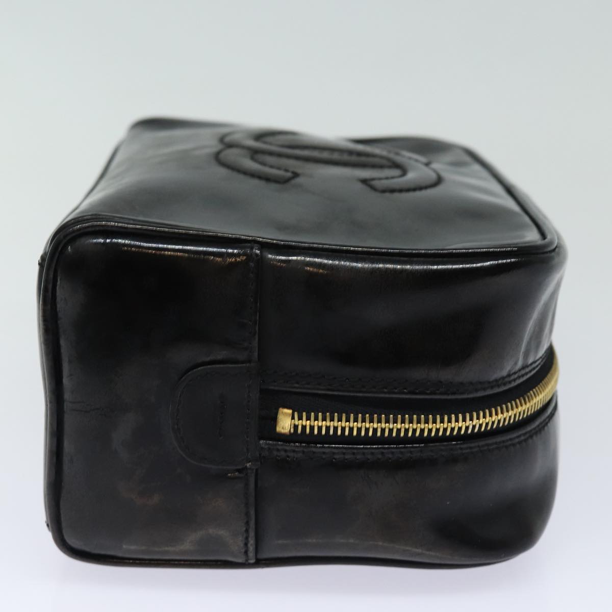 CHANEL COCO Mark Vanity Cosmetic Pouch Enamel Black Gold CC bs16594