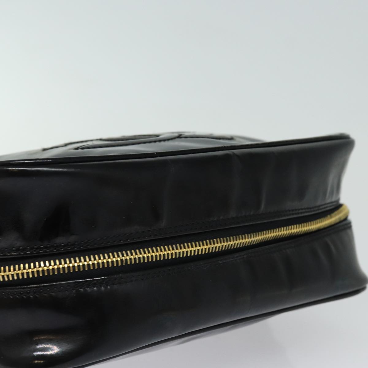 CHANEL COCO Mark Vanity Cosmetic Pouch Enamel Black Gold CC bs16594