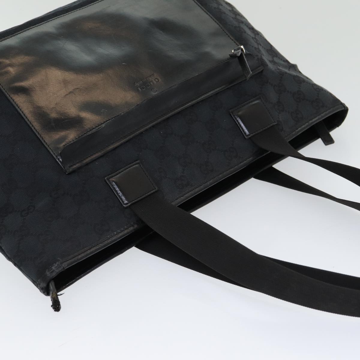 GUCCI GG Canvas Tote Bag Leather Black Silver 019 0426 2404 bs16708