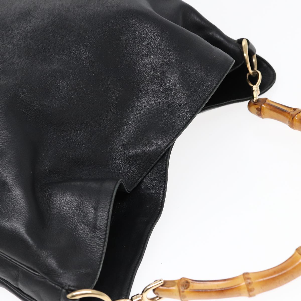 GUCCI Bamboo Hand Bag Leather 2way Black Gold 001 1577 bs16717