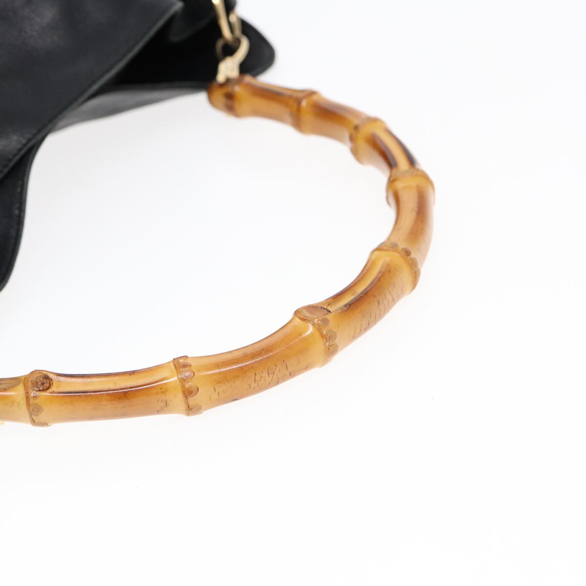 GUCCI Bamboo Hand Bag Leather 2way Black Gold 001 1577 bs16717