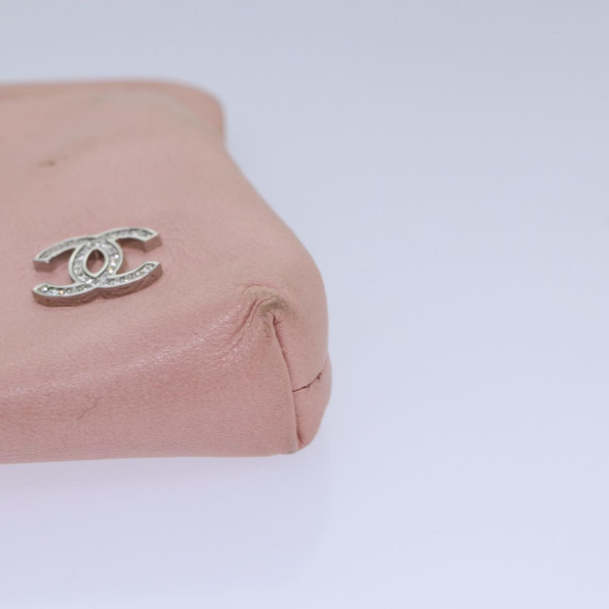 CHANEL Gamaguchi Pouch Leather Pink Silver CC bs16883