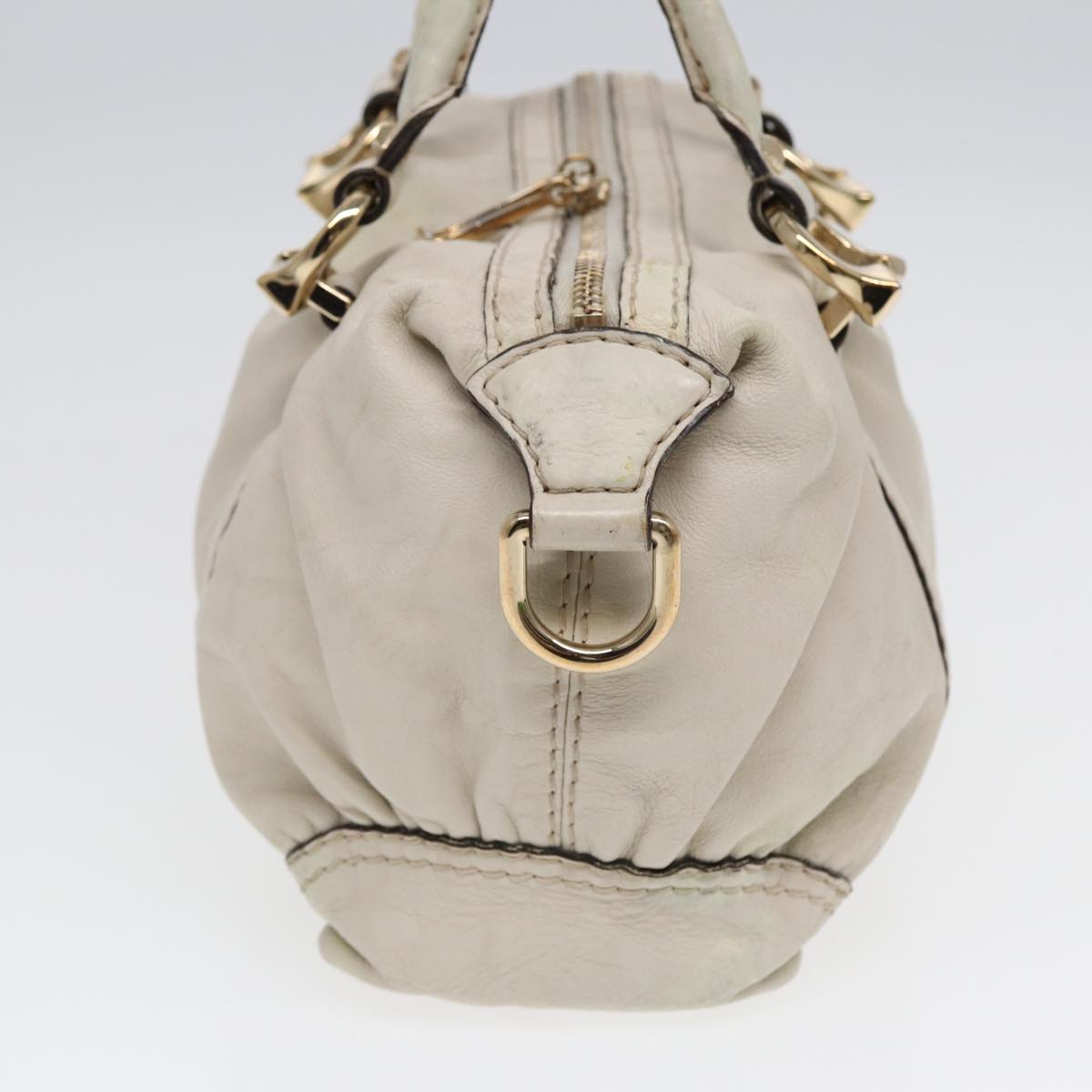 GUCCI Hand Bag Leather White Gold 189893 bs16895