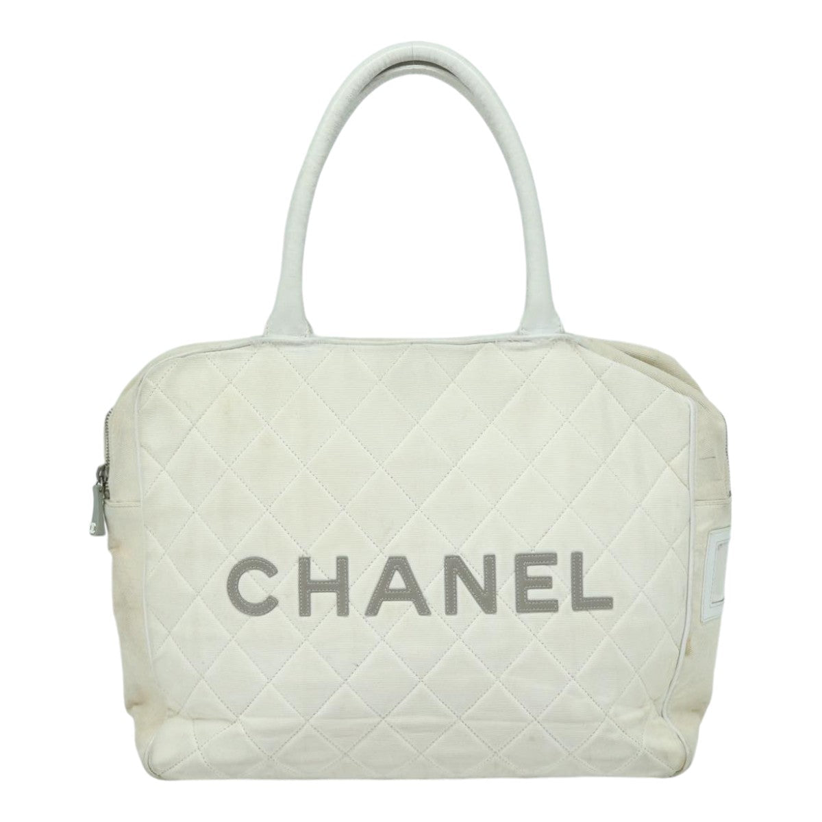 CHANEL Hand Bag Canvas White Silver CC bs16919