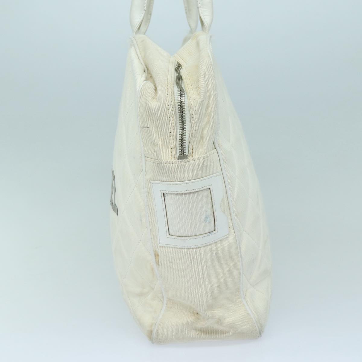 CHANEL Hand Bag Canvas White Silver CC bs16919