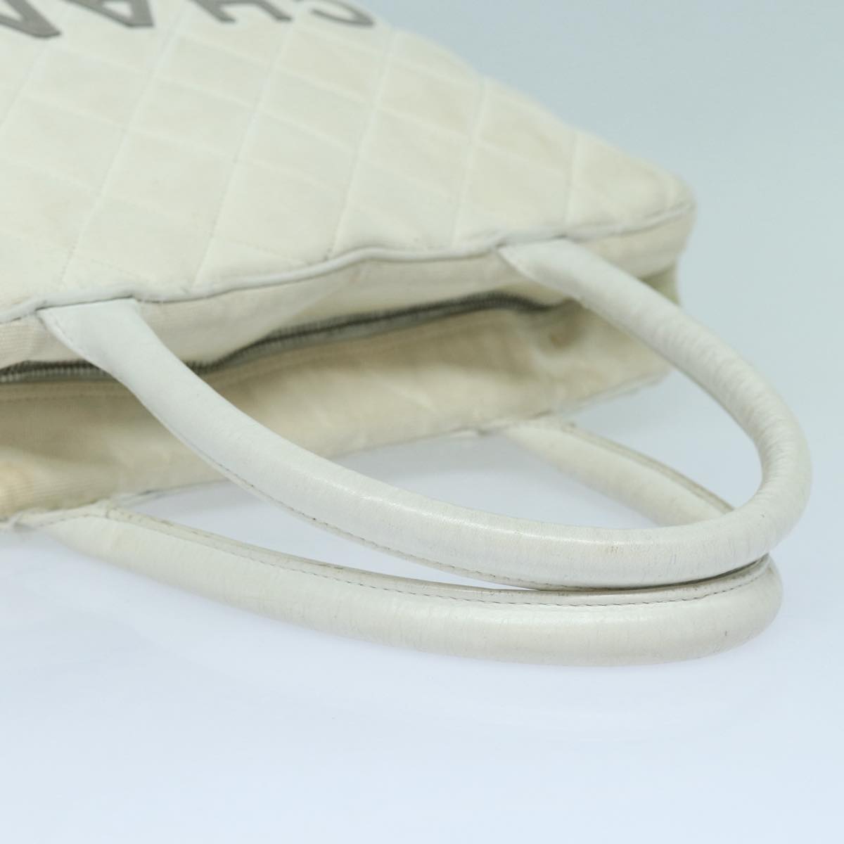CHANEL Hand Bag Canvas White Silver CC bs16919