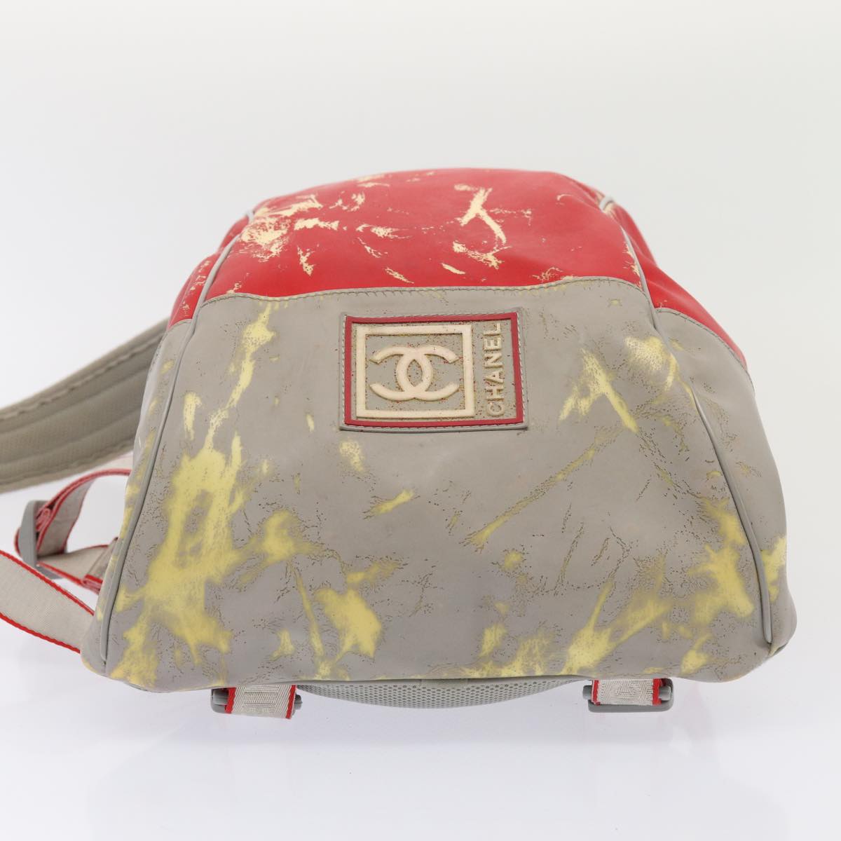 CHANEL Sports Line Backpack Vinyl Red Gray CC bs16920