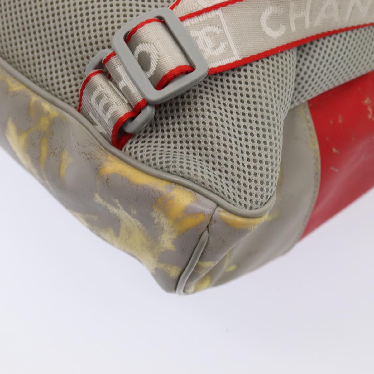 CHANEL Sports Line Backpack Vinyl Red Gray CC bs16920