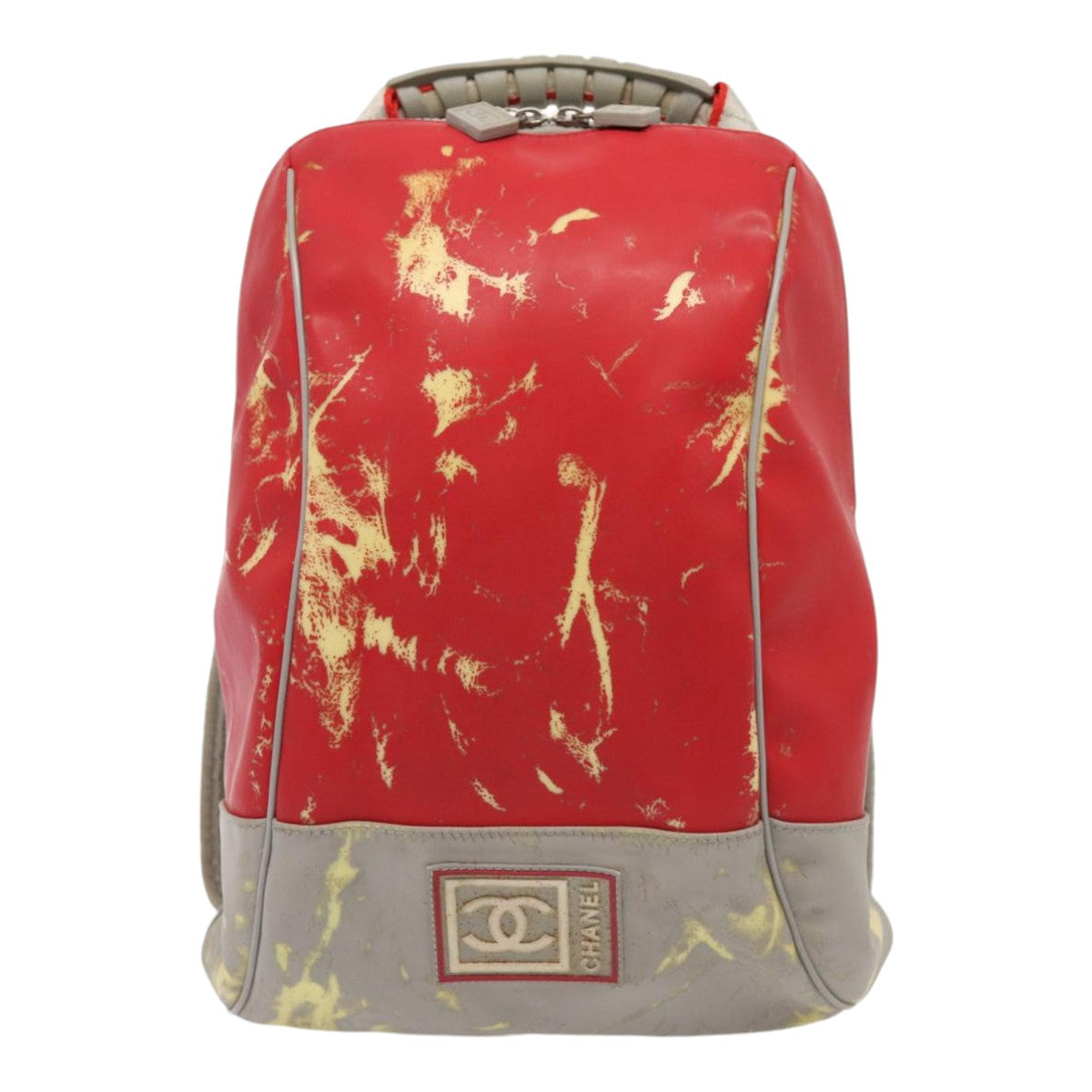 CHANEL Sports Line Backpack Vinyl Red Gray CC bs16920