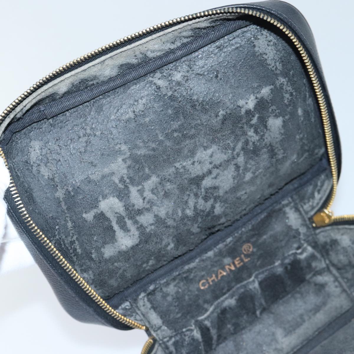 CHANEL COCO Mark Vanity Pouch Caviar Skin Black Gold CC bs16979