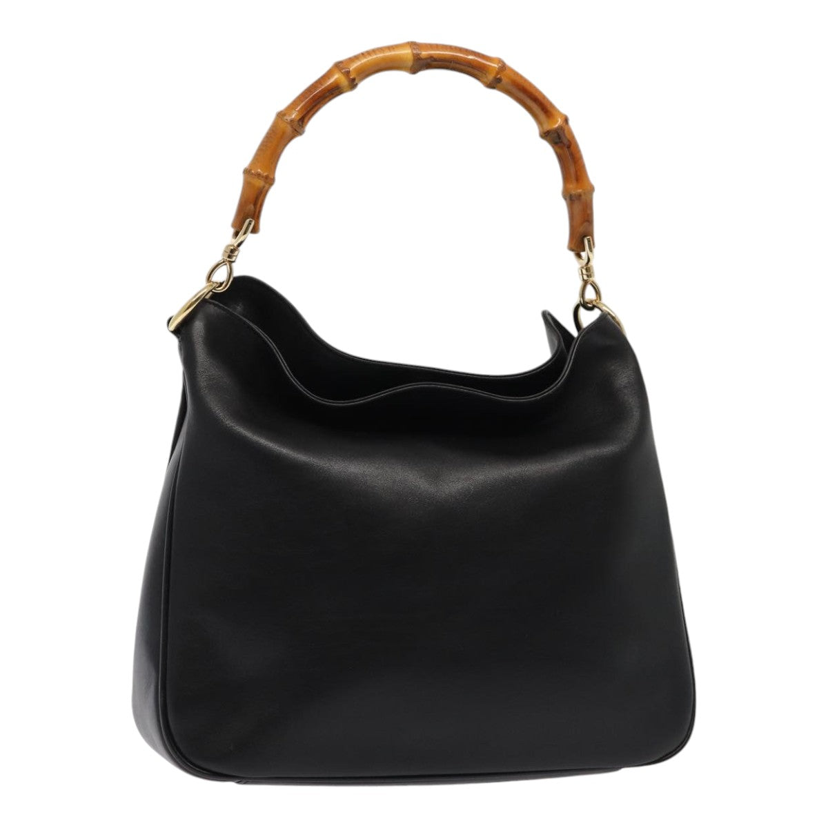 GUCCI Bamboo Hand Bag Leather Black Gold 001 3444 1638 bs17040