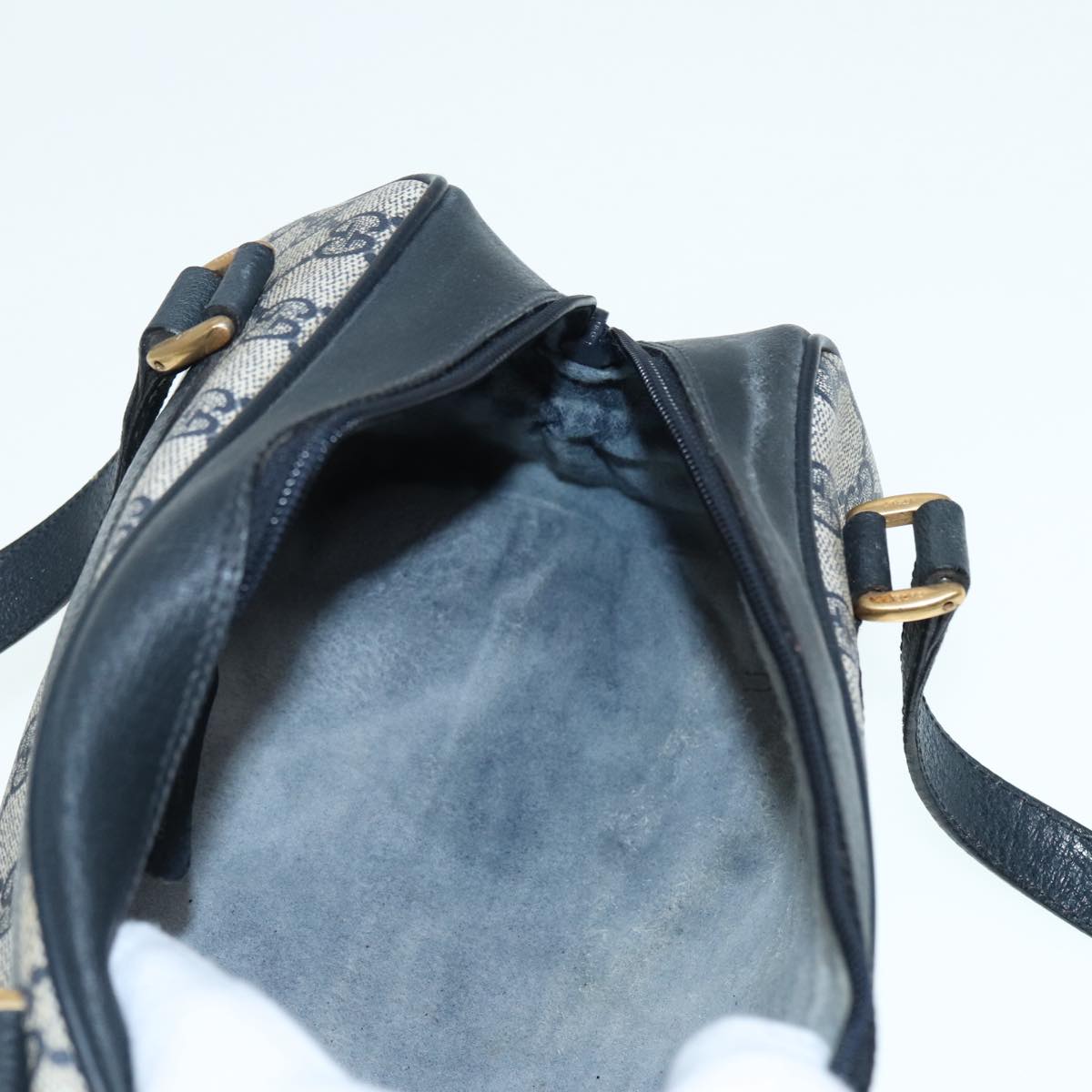 GUCCI GG Supreme Hand Bag PVC Leather Navy Gold bs17043