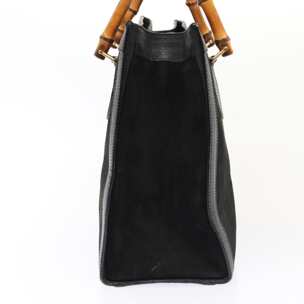 GUCCI Bamboo Hand Bag Suede Black Gold 002 123 0260 bs17116
