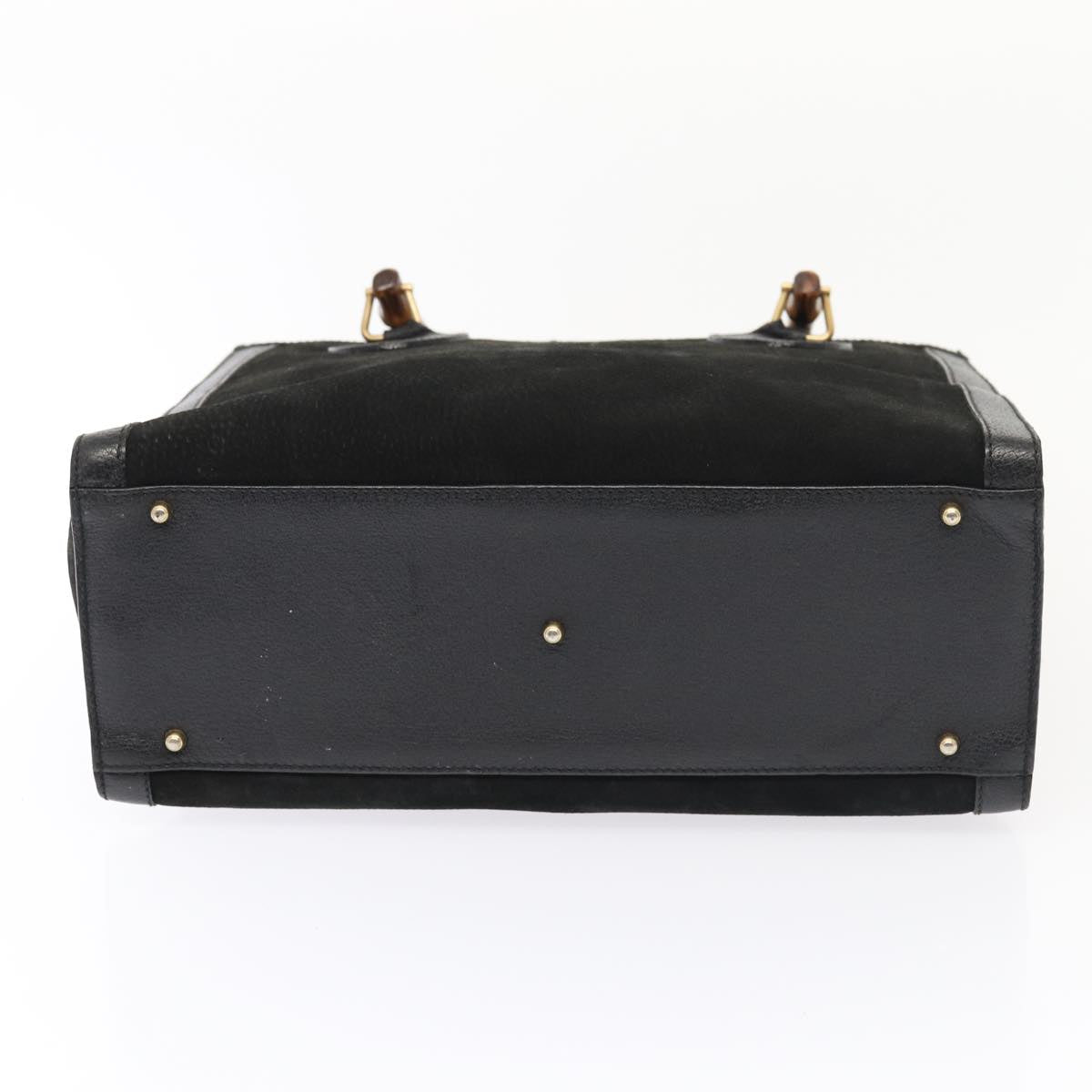 GUCCI Bamboo Hand Bag Suede Black Gold 002 123 0260 bs17116