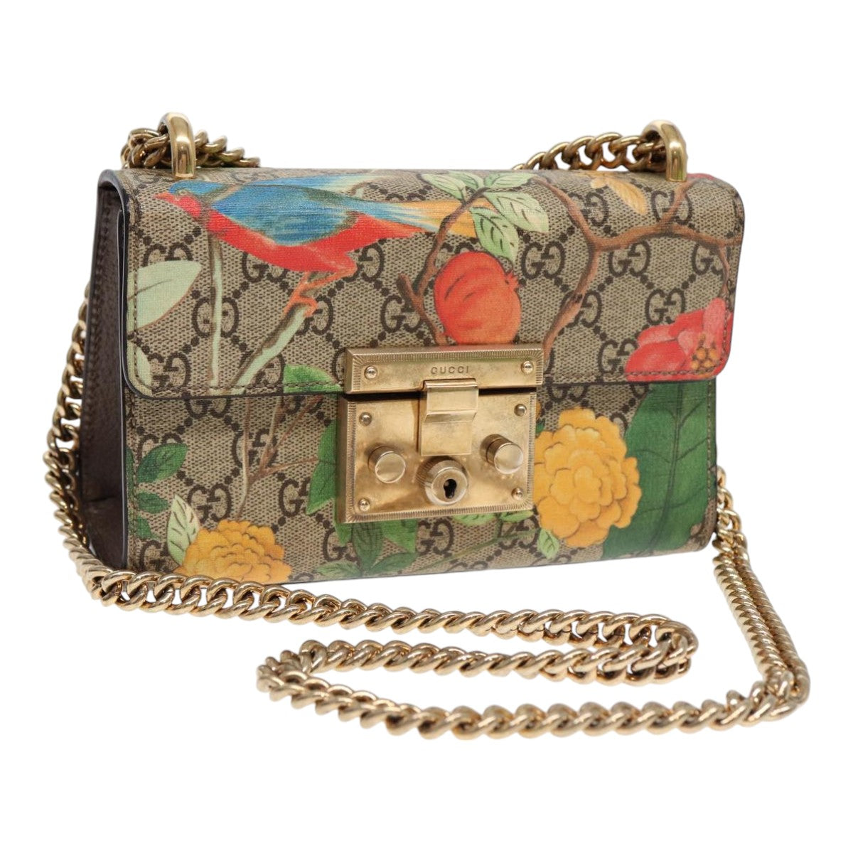 GUCCI GG Supreme Padlock Chain Shoulder Bag PVC Beige Gold 409487 bs17119