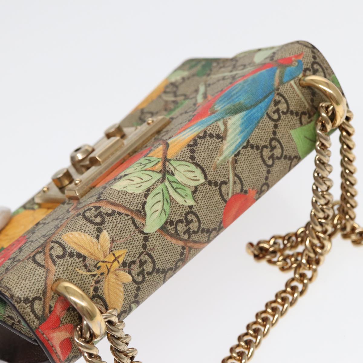 GUCCI GG Supreme Padlock Chain Shoulder Bag PVC Beige Gold 409487 bs17119