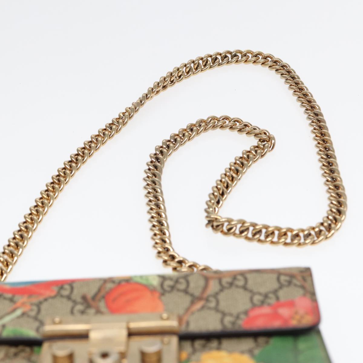 GUCCI GG Supreme Padlock Chain Shoulder Bag PVC Beige Gold 409487 bs17119