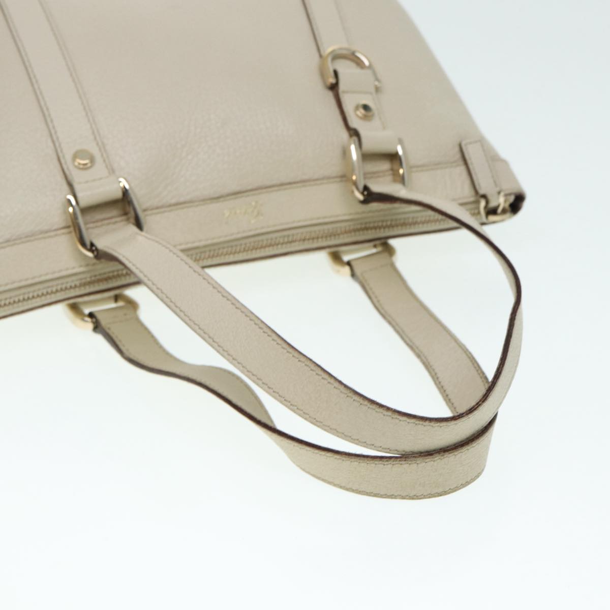 GUCCI Hand Bag Leather Beige Gold 141471 bs17126