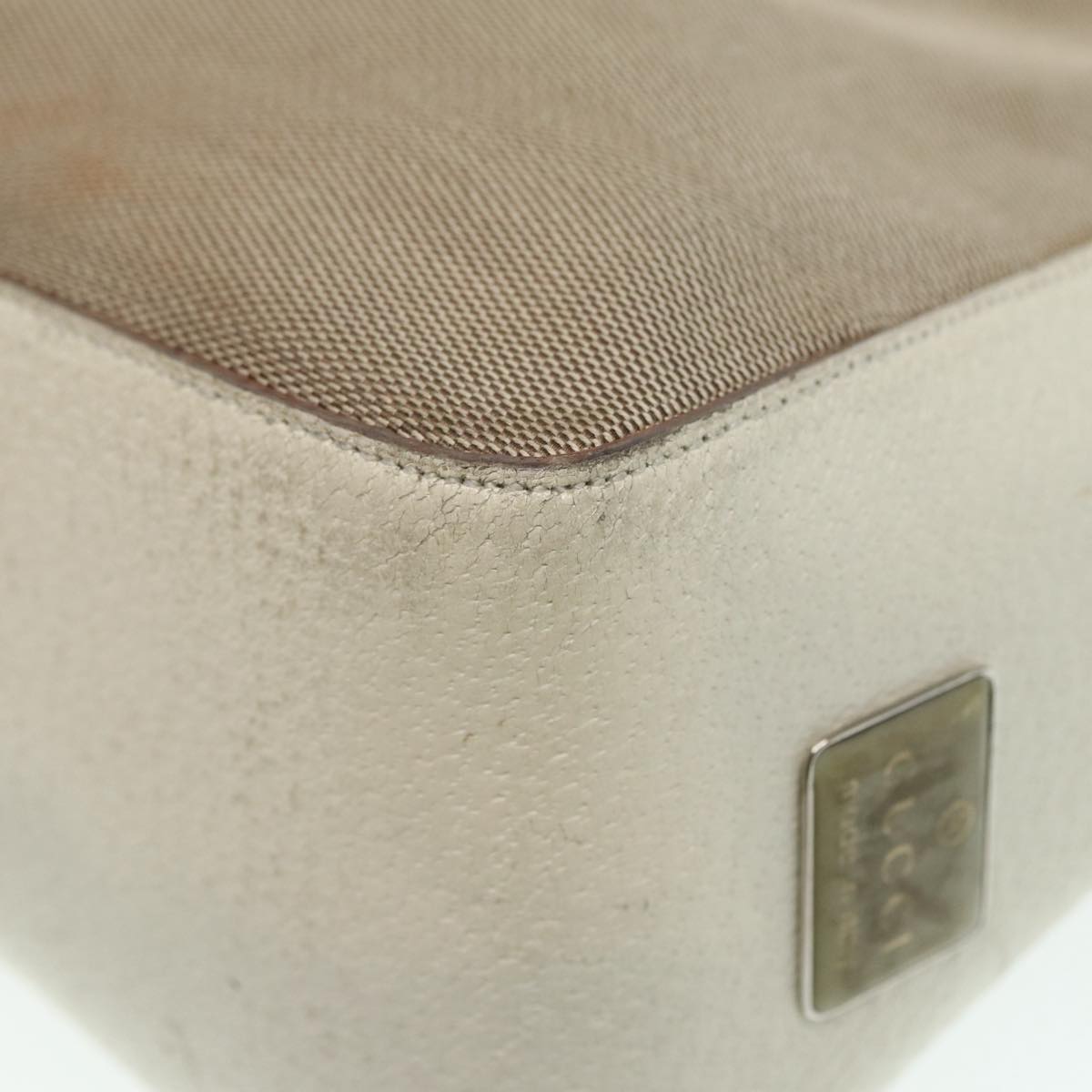 GUCCI Hand Bag Canvas Leather Beige Silver 001 3766 bs17134