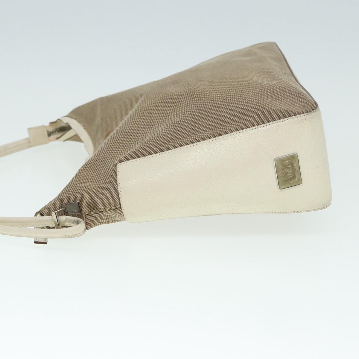GUCCI Hand Bag Canvas Leather Beige Silver 001 3766 bs17134
