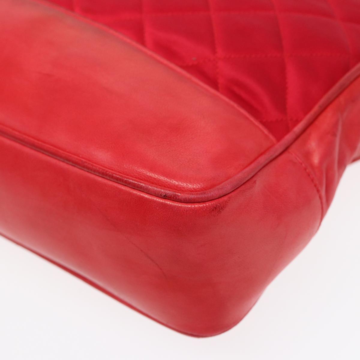 CHANEL Matelasse Chain Shoulder Bag Satin Red Gold CC bs17153