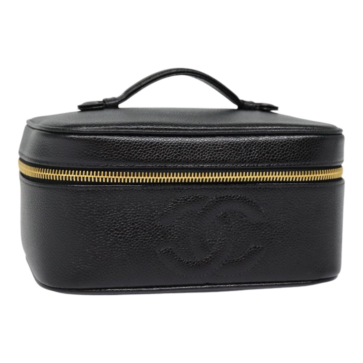 CHANEL COCO Mark Vanity Pouch Caviar Skin Black Gold CC bs17155