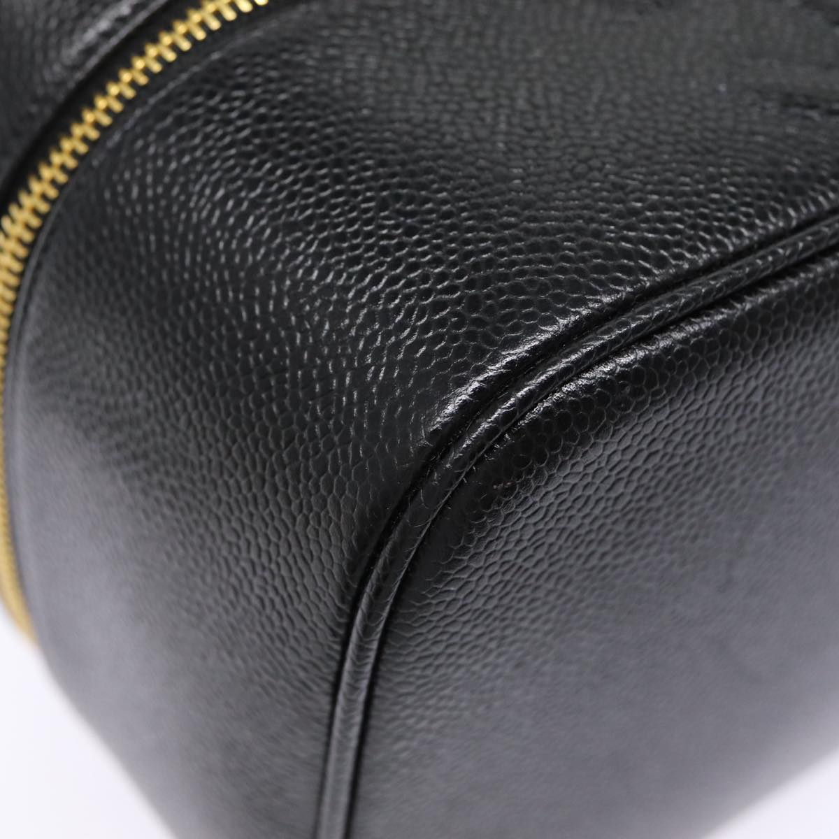 CHANEL COCO Mark Vanity Pouch Caviar Skin Black Gold CC bs17155