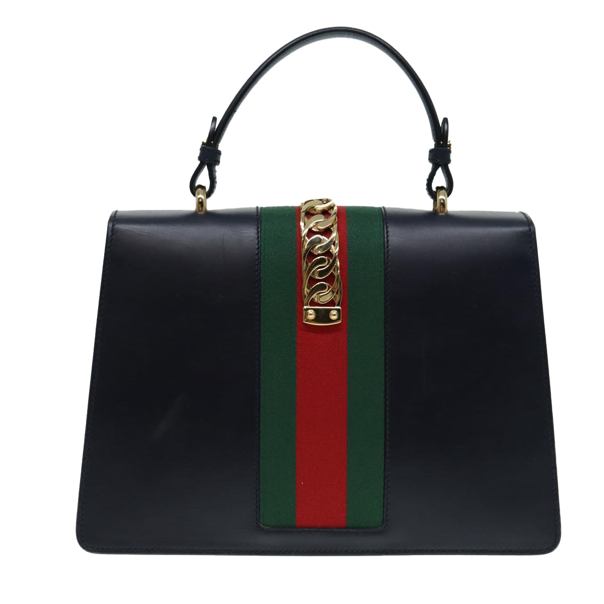 GUCCI Web Sherry Line Silvi Hand Bag Leather Black Red Green 431665 bs17172