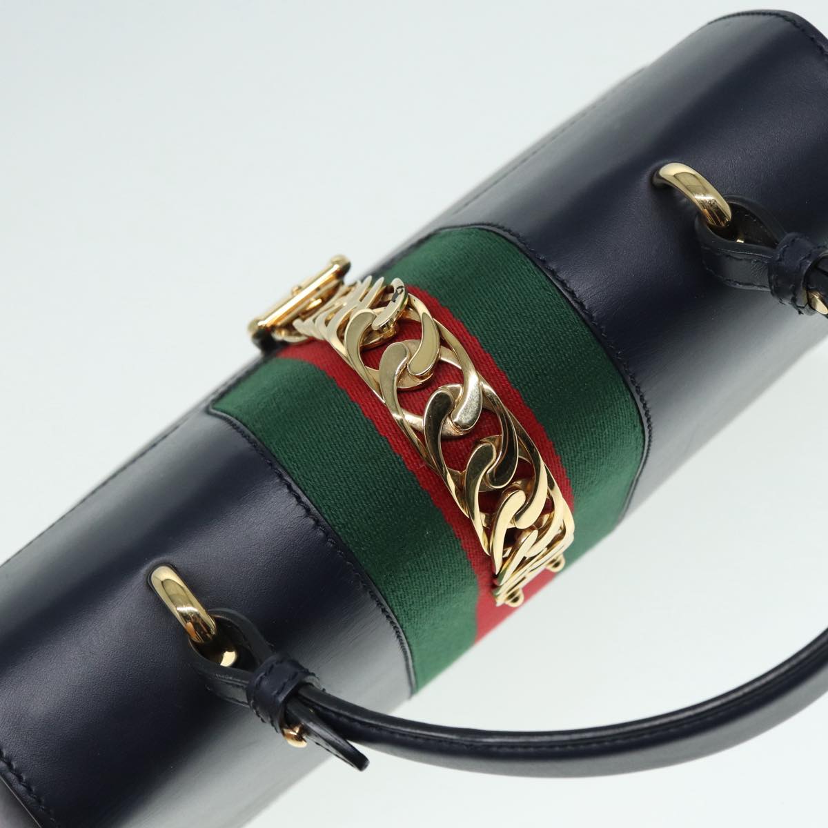 GUCCI Web Sherry Line Silvi Hand Bag Leather Black Red Green 431665 bs17172