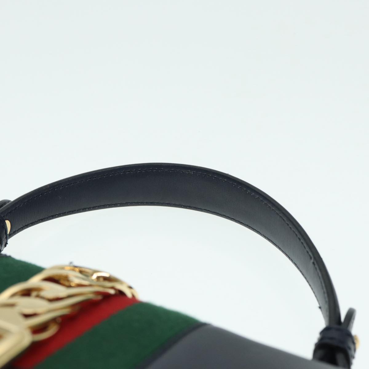 GUCCI Web Sherry Line Silvi Hand Bag Leather Black Red Green 431665 bs17172