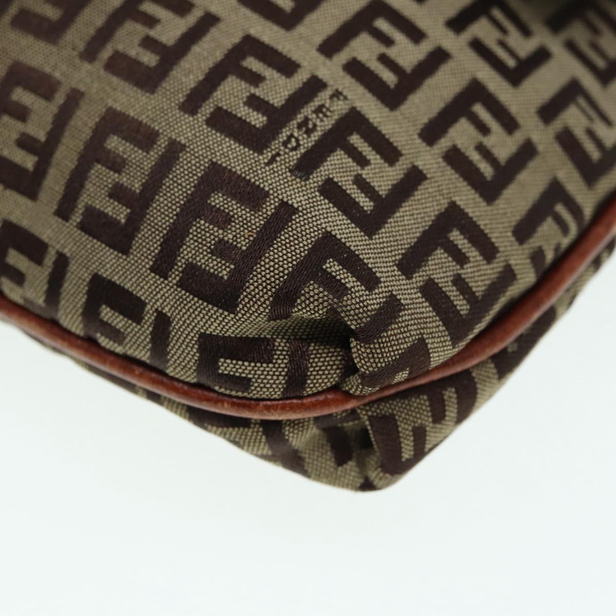 FENDI Zucchino Canvas Shoulder Bag Brown Gold bs17192