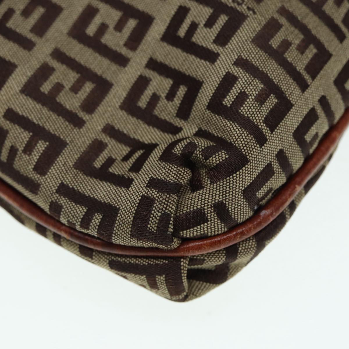 FENDI Zucchino Canvas Shoulder Bag Brown Gold bs17192