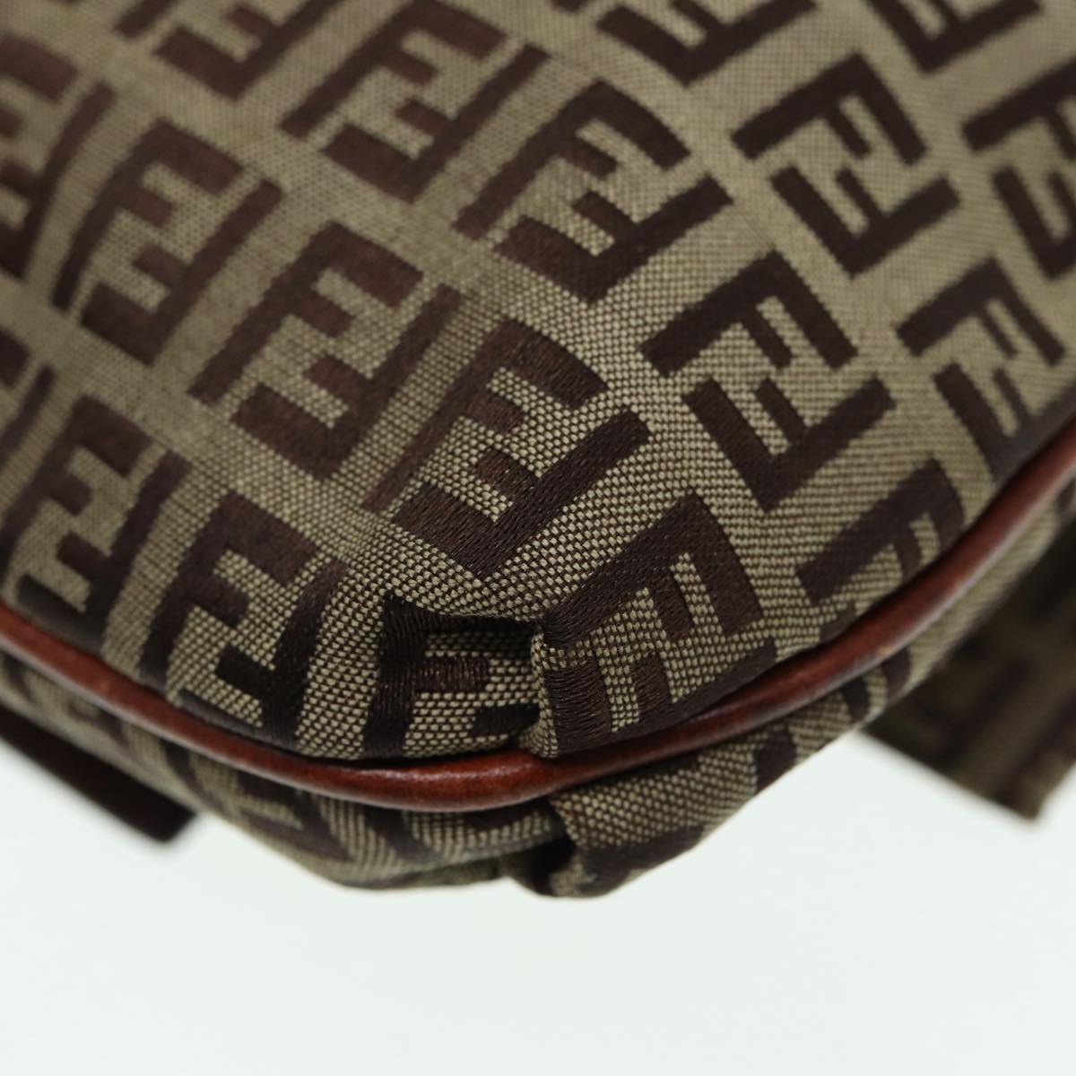 FENDI Zucchino Canvas Shoulder Bag Brown Gold bs17192