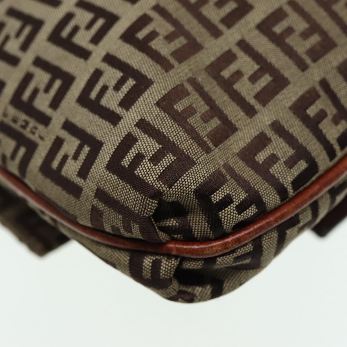 FENDI Zucchino Canvas Shoulder Bag Brown Gold bs17192